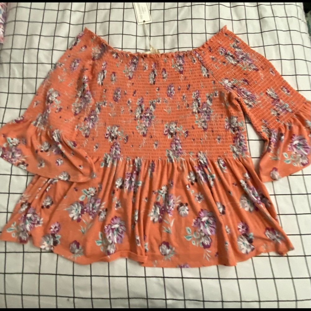 Coral floral elastic top